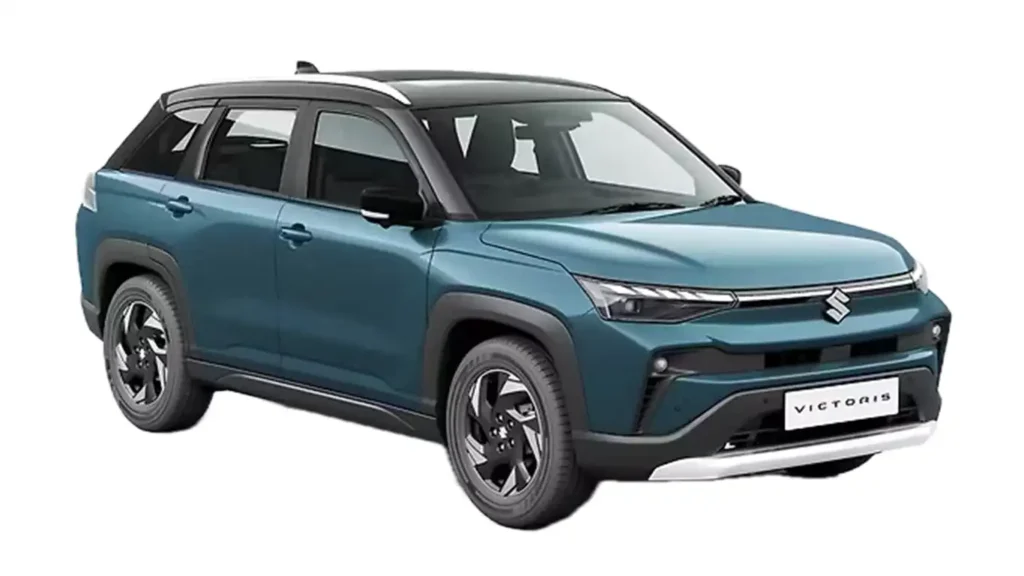Maruti Suzuki Victoris सफेद रंग में स्टाइलिश फ्रंट ग्रिल और LED हेडलाइट्स के साथ