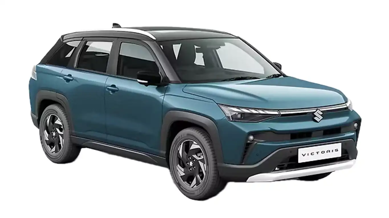 Maruti Suzuki Victoris सफेद रंग में स्टाइलिश फ्रंट ग्रिल और LED हेडलाइट्स के साथ