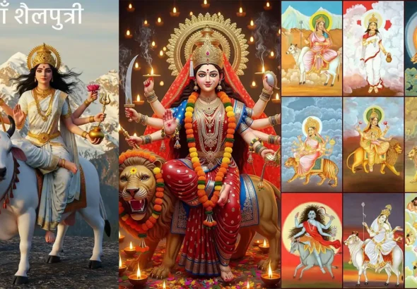 "नवरात्रि 2025 में माँ दुर्गा की पूजा करते भक्त – 9 दिनों की विशेषताएँ और महत्व"