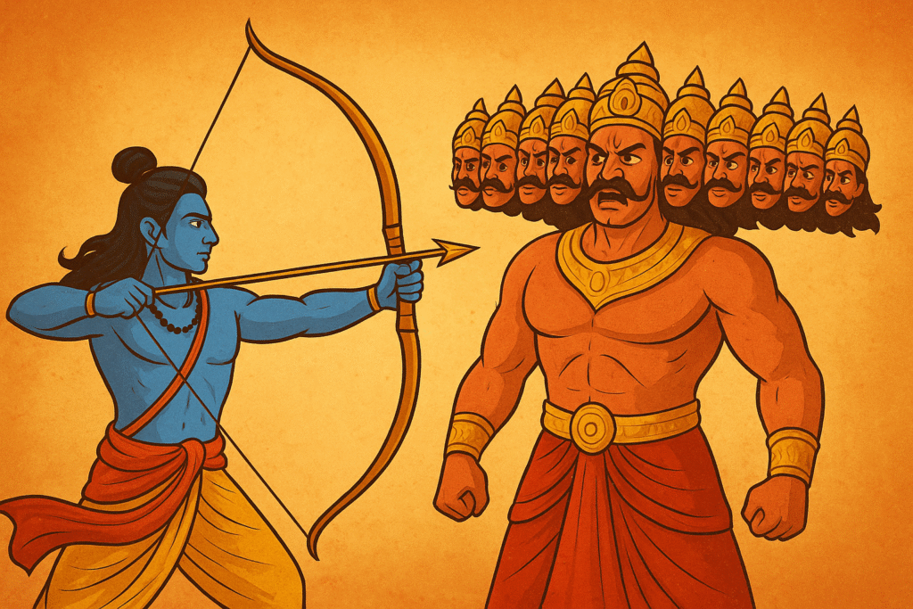 रावण दहन करते हुए लोग – Dussehra 2025 का पर्व