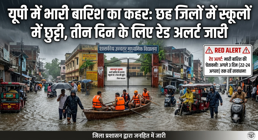 यूपी में भारी बारिश का कहर: छह जिलों में स्कूलों में छुट्टी, तीन दिन के लिए रेड अलर्ट जारी