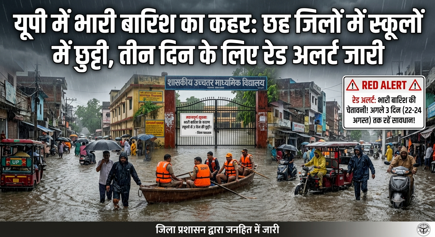 यूपी में भारी बारिश का कहर: छह जिलों में स्कूलों में छुट्टी, तीन दिन के लिए रेड अलर्ट जारी